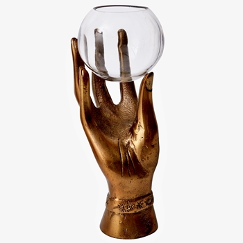 Vase - Gold Hand with Bud Globe Clear 5x12in