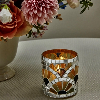 Votive Cup Mosaic Amber Verde Clamshell LG 3x4in