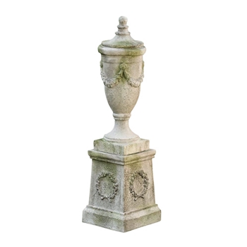 Urn Lidded Garland 12W/32H White Moss