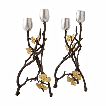 Aram Butterfly Gingko Candlestick Pair 14H