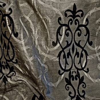 *Silk Embroidered - Tuileries Pewter Metal - 100% Dupioni Silk, 54in, Repeat 25H x 30V. Dry Clean Only, Do not expose to Sunlight.