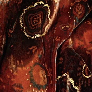 Silk Velvet - Amber Rust Floral Circles - 45IN, 18% Silk, 82% Rayon, Delicate Wash