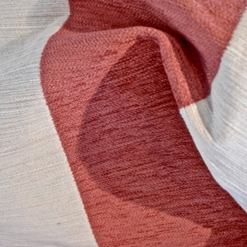 *Stripe - Chenille - Carnival Coral Ivory 5in, 54in, 43% Rayon, 38% Cotton, 19% Polyester. Up the roll stripe.
