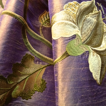*Silk Embroidered - Magnolia Violet Bronze - 100% Silk Dupioni, 54in, Repeat 30V x 25H, Dry Clean Only, Do not expose to sunlight.