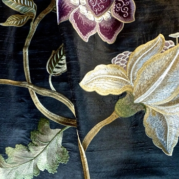 *Silk Embroidered - Magnolia Sable Amethyst - 100% Silk Dupioni, 54in, Repeat 30V x 25H, Dry Clean Only, Do not expose to sunlight. Matching Solid 187705.
