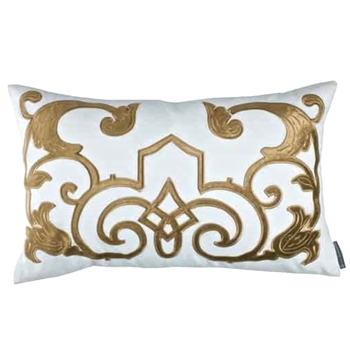 Lili Alessandra - Mozart Gold on White Linen Cushion 22W/14H