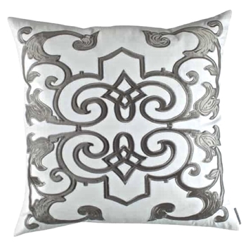 Lili Alessandra - Mozart Silver on White Linen Cushion 24SQ