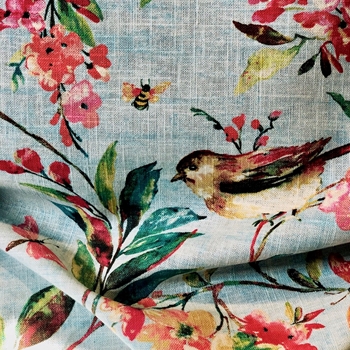 Print - Larissa Bird - Aqua Dream Blue, 54in 55% Linen, 45% Viscose,  54in, Repeat  27H x 25V, 12K DR, Dry Clean Only