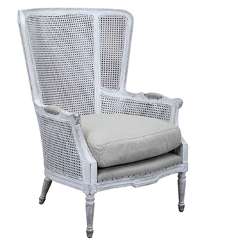 Armchair Wingback - Calais White Wash Cane 29W/34D/42H