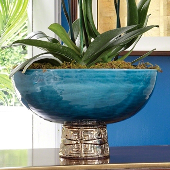 *Bowl - Maze Compote Azure & Silver 16W/9H