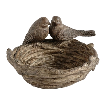 Bowl - Birdnest 2 Birds 9W/7.5D/5H Faux Garden Stone