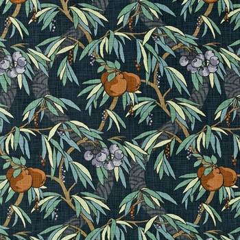 Print - Nouveau Fruit Graphite Teal - ROBERT ALLEN @ HOME, 54in, 100% cotton, 27x27in repeat.  65K DR