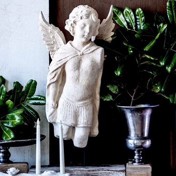 Figure - Winged Boy 16X28H White Washed