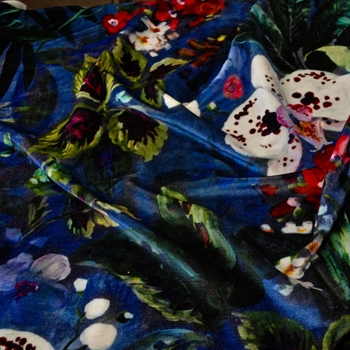 *Velvet Printed - Natural Delicacy Midnight Lapis - 54in 19% Polyester, 54% Viscose, 27% Cotton Velvet. 51K DR, Repeat 27H X 32V