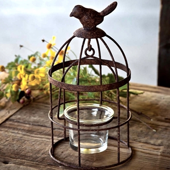 Votive Cage with Bird Top 4W/8H