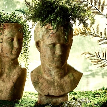 *Planter - Aged Moss Garden Male Bust 11W/19H