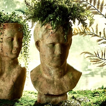 Planter - Aged Moss Garden Male Bust 11W/19H