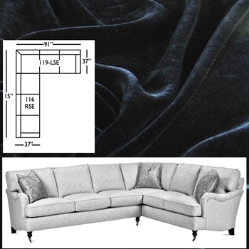 Robin Bruce - Julia Sectional Black Velvet 115W/91L/37D/35H