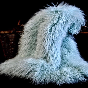 Tibet Mongolian Fur Ice Aqua Blue Throw 47W/23H