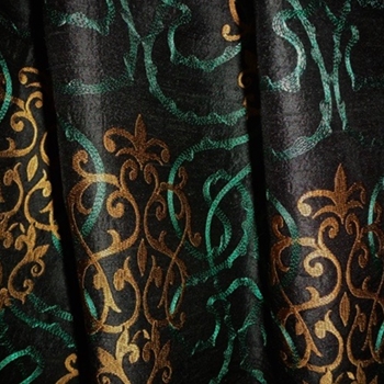 *Silk Embroidered - Tuileries Black, Teal, Terracotta  100% Dupioni Silk, 54in, Repeat 25H x 30V. Dry Clean Only, Do not expose to Sunlight.