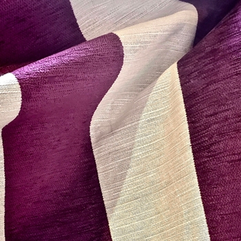 *Chenille Stripe - Carnival Orchid Ivory 5in, 54in, 43% Rayon, 38% Cotton, 19% Polyester. Up the roll stripe.