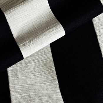 Chenille Stripe - Carnival Black Ivory 5in, 54in, 43% Rayon, 38% Cotton, 19% Polyester. Up the roll stripe.