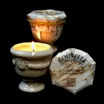 Nouvelle Candle - L' Orange et Fleurs Petite French Urn 6OZ, 25-30HR 3W/3.5H