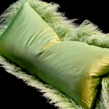 Tibet Fur Kiwi with Shantung Peridot Silk Reverse Cushion 24W/12H