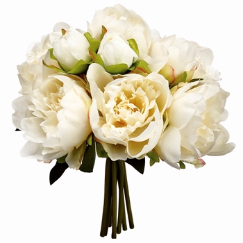 Peony - Bouquet 9in Cream - FBQ382-CR