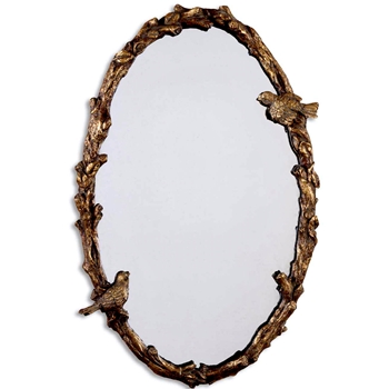 *22W/34H Mirror - Paza Oval Vanity Gold Leaf Birds