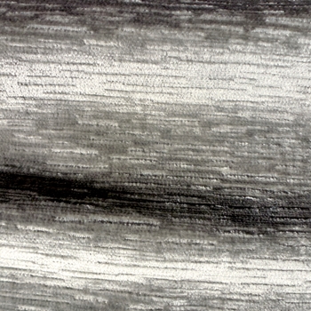 Chenille Velvet - Driftwood -  Platinum Silver - Horizontal silky soft striae weave. Unbacked, 54in Wide, 100% Polyester. Machine wash & Dry.