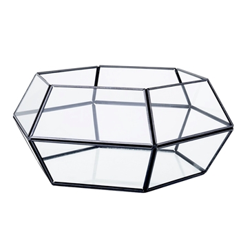 *Terrarium - Geometric Glass & Black Metal Oval Bowl 11W/9D/4.5H