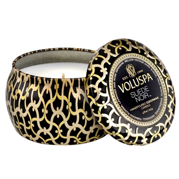 Voluspa - Maison Noir - Suede Noir Lidded Candle Petite Tin 4OZ, 25 Hours