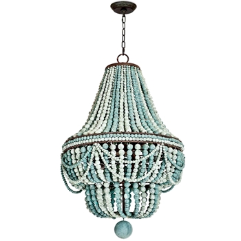 Chandelier - Malibu Blue Wood Beads 20W/38H 6L