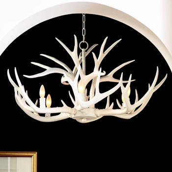 Chandelier  - Antler White 33x21H 6L