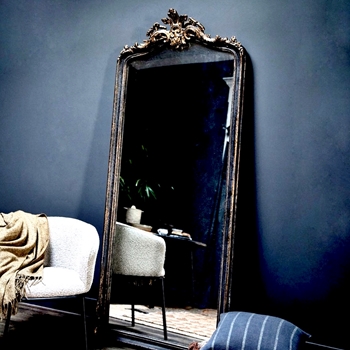 34W/79H Mirror - Acanthus - Distressed Black & Gold