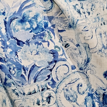 *Print - Volterra Ciello Delft - 54W, 24K DR, 55% Linen, 45% Rayon, Pre Shrunk - Repeat 13.5H x 27V,  Prewash or Dry Clean