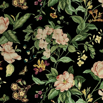 *Print - Garden Images Noir Black - 100% Cotton, 54in, Repeat 13.5H x 27V, 15K DR, Stain Repellant Finish