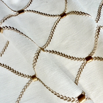 *Embroidered Linen Blend - Deane Gold Gilded & White - 54in, 70% Rayon, 30% Linen, Repeat 4.25H x 6.5V