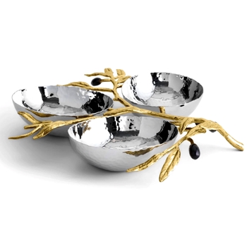 Aram Olive Gold Stainless Steel 3 Bowl Server 11W/9D/3H