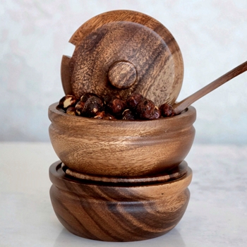 *Bowl - Acacia Wood Condiment with Lid & Spoon Set 5W/42H
