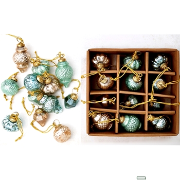 Ornament - Kugel 2in Box12  Aqua, Gold