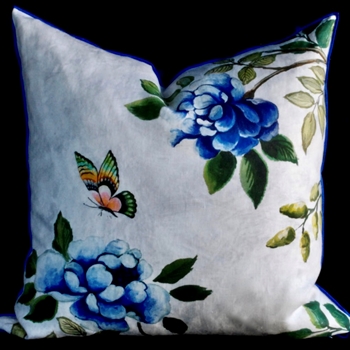 Designers Guild Cushion - Porcelaine de Chine Cobalt Linen 22in SQ - Luxurious Down Insert