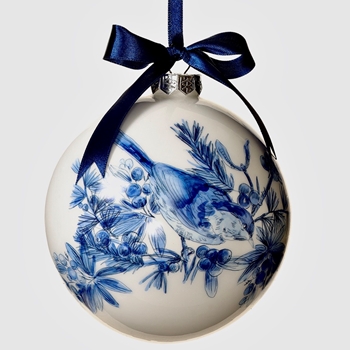 Globe - Glass Delft Bird & Berry Pine 5in - XGM708-BL/WH