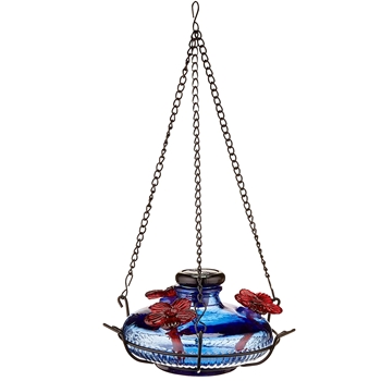 Hummingbird Feeder - Bloom Perch Cobalt - 8in 16oz Hand Blown Recycled Glass