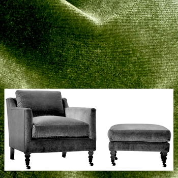 Robin Bruce Madeline Armchair Peridot Velvet 33W/36D/32H -  100% Polyester Velvet 100K DR,  Black Nickel Nails, Pewter Castors, Antique Black Leg finish.