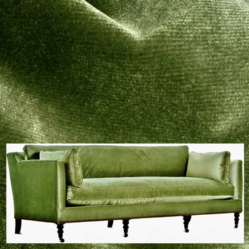 Robin Bruce Madeline Sofa Peridot 90W/40D/34H - 100 % Polyester Velvet, 100K DR, Grade CC, Antique Black Turned Legs, Pewter Castors, Black Nickel Nails