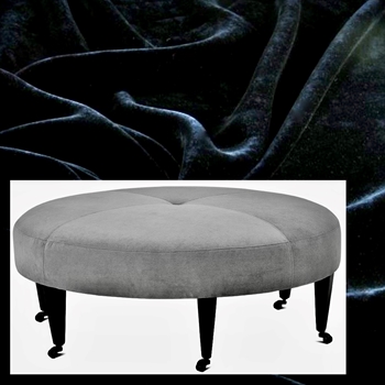 Robin Bruce - Circ Ottoman Miter Black Velvet 44in Round 6 Leg Castor - 100% Polyester Velvet 70K DR, Grade CC.Available special order in all CKD Fabrics