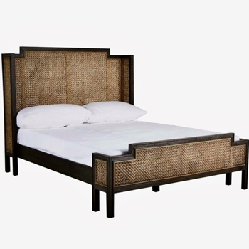 *Camille Wing Bed - Mahogany & Cane Rattan King or Queen
