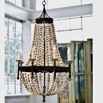 *Chandelier - Wood Beaded 8 Light E12 - 28W/52H